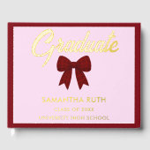 Burgundy Gingham Bow Graduation Party Gästebuch (Vorderseite)