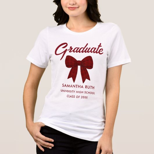 Burgundy Gingham Bow Graduation Tri-Blend Shirt (Vorderseite)