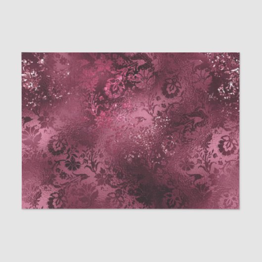 Burgundy Glam Foil Glitzer Damask Seidenpapier (Vorderseite)