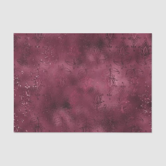 Burgundy Glam Foil Glitzer Damask Seidenpapier (Vorderseite)