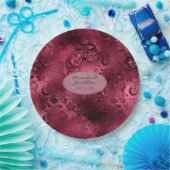 Burgundy Glam Foil Glitzer Damask Wedding Pappteller (Party)