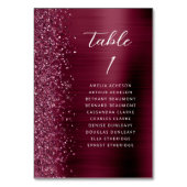 Burgundy Glam Glitzer Metallic Script Wedding Tischnummer (Rückseite)