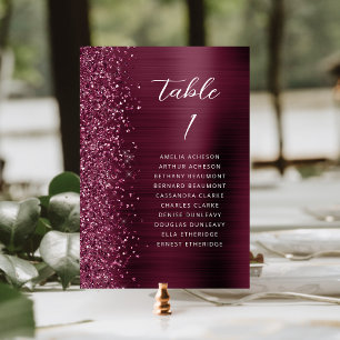 Burgundy Glam Glitzer Metallic Script Wedding Tischnummer