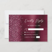 Burgundy Glam Glitzer Script Wedding RSVP Card Karte (Vorderseite)