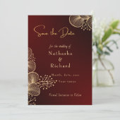 Burgundy & Glided Floral Elegant Wedding Save The Date (Stehend Vorderseite)