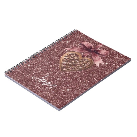 Burgundy Glitter Bow Heart Notizblock (Linke Seite)