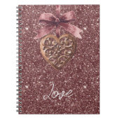 Burgundy Glitter Bow Heart Notizblock (Vorderseite)