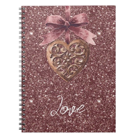 Burgundy Glitter Bow Heart Notizblock (Vorderseite)
