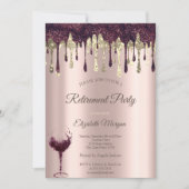 Burgundy Glitter Drips Glass Rose Gold Rentierung Einladung (Vorderseite)