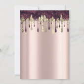 Burgundy Glitter Drips Glass Rose Gold Rentierung Einladung (Rückseite)