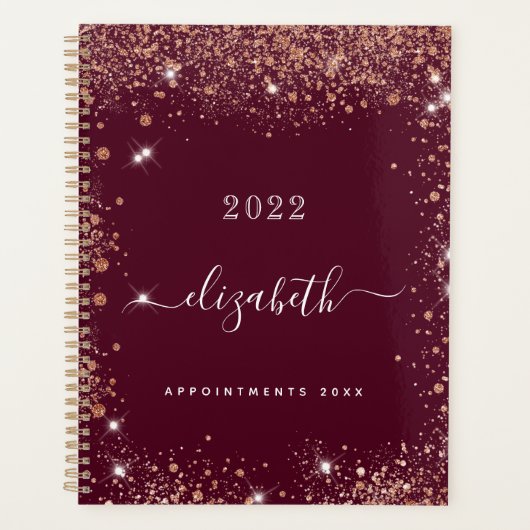 Burgundy glitter dust name script 2023 planer (Vorderseite)