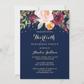 Burgundy-Glitzer 30. Geburtstag Party Einladung (Vorderseite)