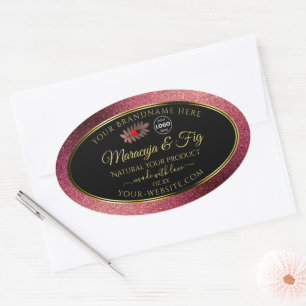 Burgundy Glitzer Black Product Labels Ladybug Logo Ovaler Aufkleber