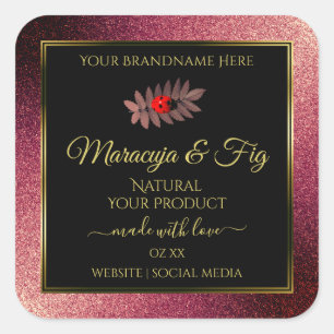 Burgundy Glitzer Black Product Labels Niedlich Lad Quadratischer Aufkleber