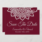 Burgundy Glitzer Silver Elegante Save the Date Kar (Vorne/Hinten)