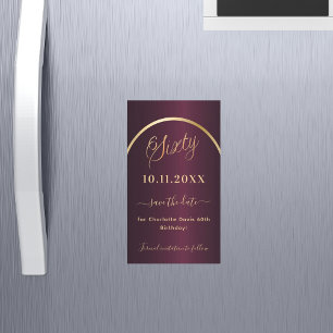 Burgundy Gold 60. Geburtstag Speichern Sie den Dat Magnetkarte