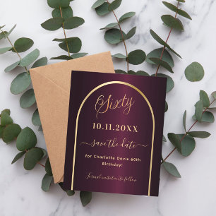 Burgundy gold 60. Geburtstagskarte Save the Date