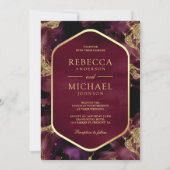 Burgundy Gold Abstrakt Fluid Ink Foto Wedding Einladung (Vorderseite)