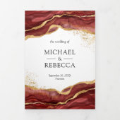 Burgundy Gold Abstrakt Tinte QR Code Wedding Dreifach Gefaltete Einladung (Cover)