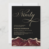 Burgundy Gold Agate 90. Geburtstagsparty Einladung (Vorderseite)
