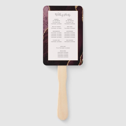 Burgundy Gold Agate Blush Wedding Program Fächer (Rückseite)