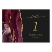 Burgundy Gold Agate Dark Wedding Tischnummer (Rückseite)