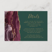 Burgundy Gold Agate Emerald Green Wedding Details Begleitkarte (Vorderseite)
