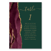 Burgundy Gold Agate Emerald Green Wedding Tischnummer (Rückseite)