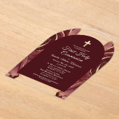 Burgundy Gold Agate First Holy Communion Girl Acry Acryleinladungen (Ablage )