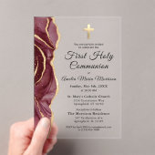 Burgundy Gold Agate First Holy Communion Girl Acryleinladungen (Insitu (Handheld))