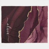 Burgundy Gold Agate Geode Gold Monogram Fleecedecke (Vorderseite (Horizontal))