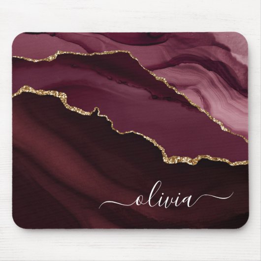 Burgundy Gold Agate Geode Gold Monogram Mousepad (Vorne)