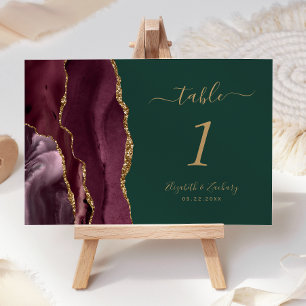 Burgundy Gold Agate Green Wedding Tischnummer