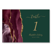 Burgundy Gold Agate Green Wedding Tischnummer (Rückseite)