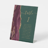 Burgundy Gold Agate Green Wedding Tischnummer Sockelschild (Vorderseite)