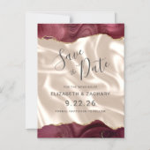 Burgundy Gold Agate Ivory Silk Save the Date Magneteinladung (Vorderseite)