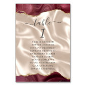 Burgundy Gold Agate Ivory Silk Wedding Tischnummer (Rückseite)