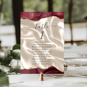 Burgundy Gold Agate Ivory Silk Wedding Tischnummer