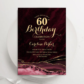 Burgundy Gold Agate Marble 60. Geburtstag Einladung