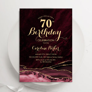 Burgundy Gold Agate Marble 70. Geburtstag Einladung