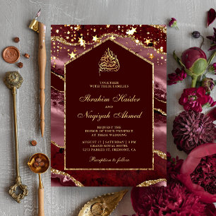 Burgundy Gold Agate Marble Arch Muslime Hochzeit Einladung