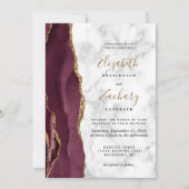 Burgundy Gold Agate Marble QR Code Wedding Einladung (Vorderseite)