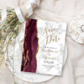 Burgundy Gold Agate Marble Save the Date Ankündigungspostkarte