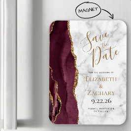 Burgundy Gold Agate Marble Save the Date Magnet