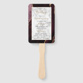Burgundy Gold Agate Marble Wedding Program Fächer
