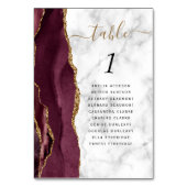 Burgundy Gold Agate Marble Wedding Tischnummer (Vorderseite)