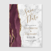 Burgundy Gold Agate Marmor Magnetic Save the Date Magnetkarte (Vorderseite)