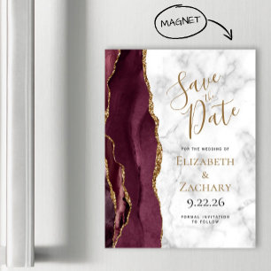 Burgundy Gold Agate Marmor Magnetic Save the Date Magnetkarte