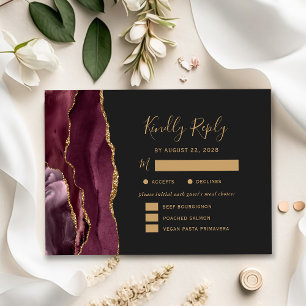 Burgundy Gold Agate Meetings Optionen Dunkle Hochz RSVP Karte