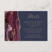 Burgundy Gold Agate Navy Blue Wedding Details Begleitkarte (Vorderseite)